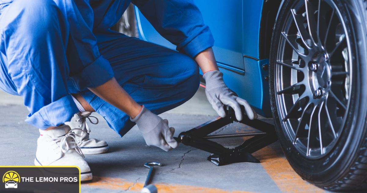 Mechanic inspecting car defect