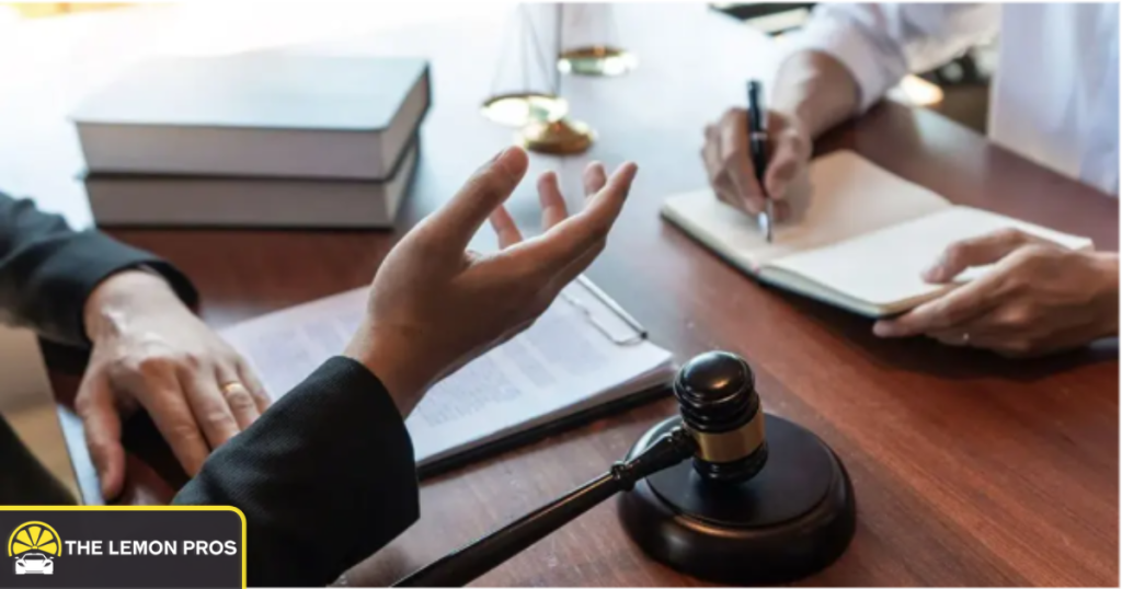 Attorneys reviewing consumer protection documents related to appliance warranty laws.