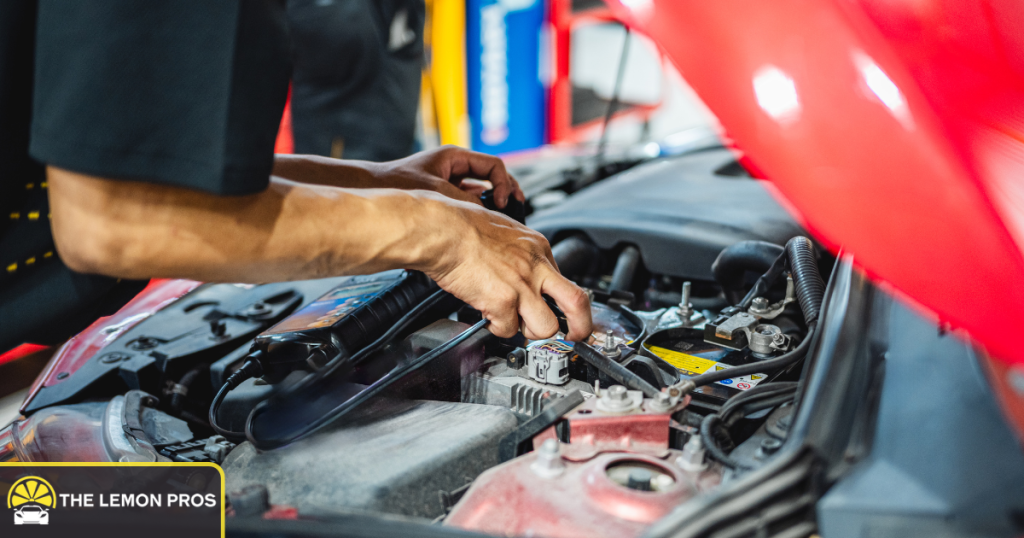 Mechanic checking vehicle for structural issues.